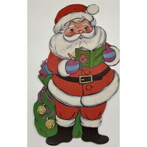 Vintage Christmas Die Cut Out Cardboard Santa Claus Book Pen Toy Sack Wall Decor
